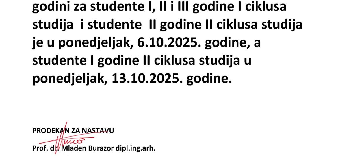 obavijest_POČETAK NASTAVE_za studijsku 2025_2026. godinu