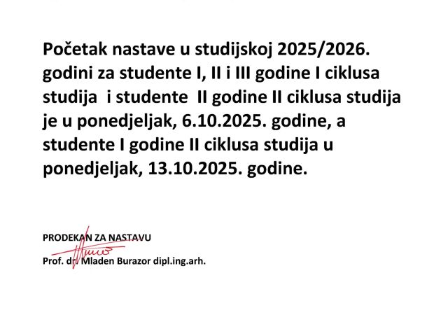 obavijest_POČETAK NASTAVE_za studijsku 2025_2026. godinu