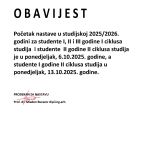 obavijest_POČETAK NASTAVE_za studijsku 2025_2026. godinu