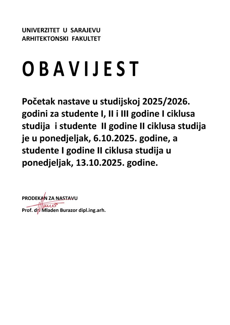 obavijest_POČETAK NASTAVE_za studijsku 2025_2026. godinu