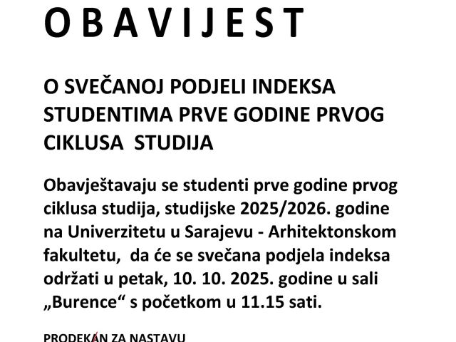 obavijest_PODJELA INDEKSA_studijska 2025_2026
