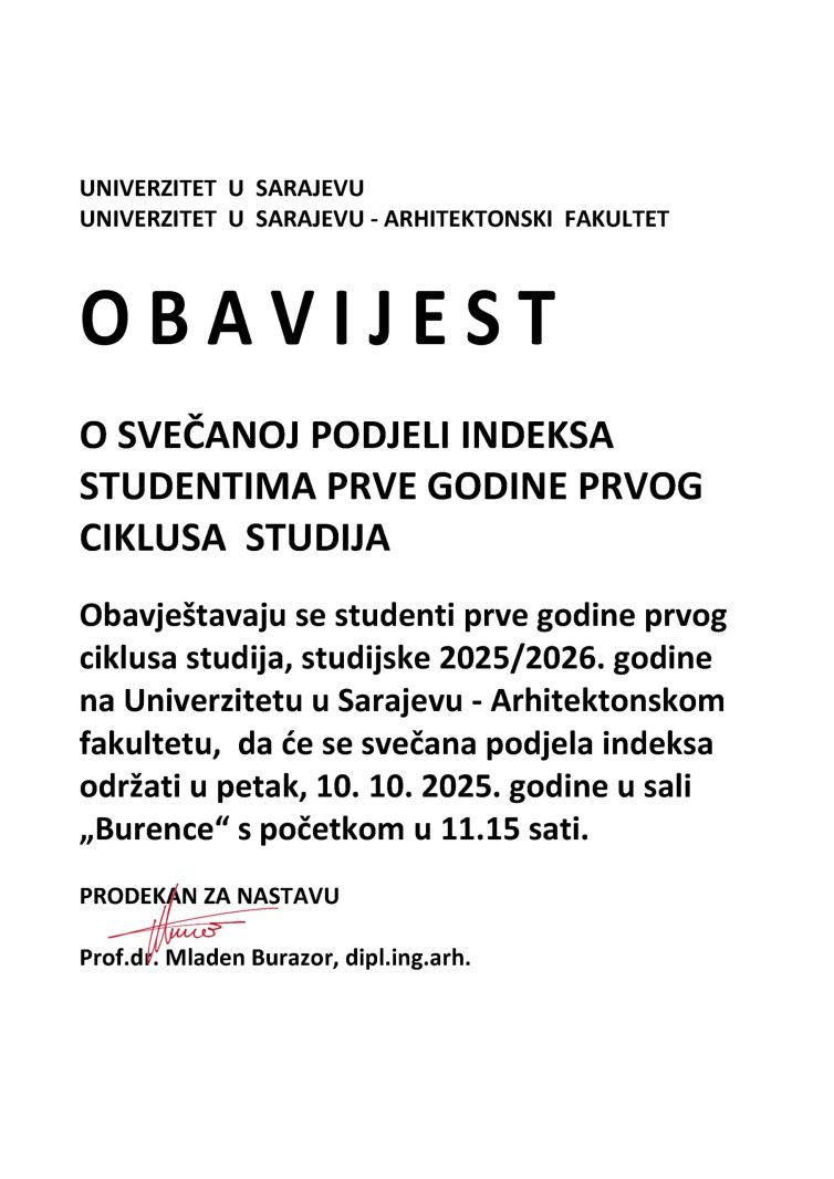 obavijest_PODJELA INDEKSA_studijska 2025_2026