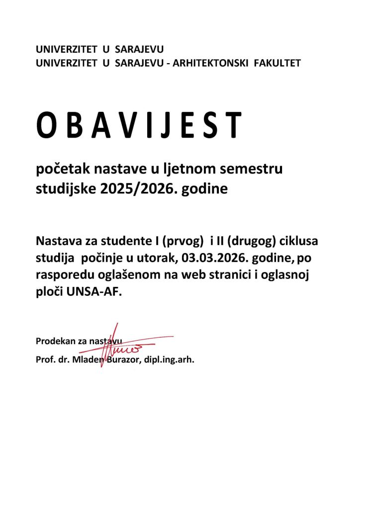 obavijest_POČETAK NASTAVE_ljetni semestar za studijsku 2025_2026 godinu